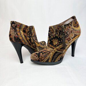 Diba Shoes Womens Heeled Ankle Boots / Booties Paisley Black Gold Size US 6.5M